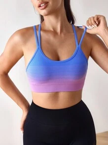 Menodora SHEIN Sport 渐变色交叉吊带运动文胸 - 寶藍色 - 查看 4