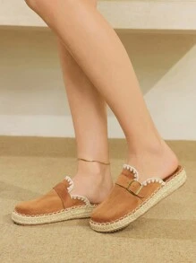 Styleloop 女士坡跟厚底编织一脚蹬鞋，波西米亚风格，厚底，适合万圣节、圣诞节、派对 - 棕色 - 查看 6