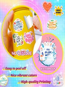 SHEIN 50张粉色英文励志涂鸦贴纸，个性PVC自粘贴纸，哑光饰面，装饰行李箱，电脑头盔，吉他，手机壳，水杯，个性剪贴簿装饰用品学校用品 - 彩色 - 查看 5