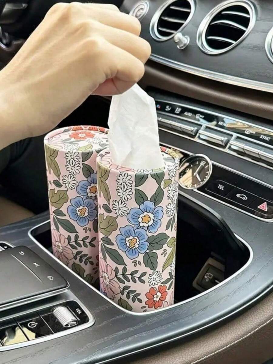 SHEIN 1/2包高品质车用/家用纸巾，圆柱形外观，精美花卉图案设计！吸水纸巾，居家旅行必备！创意车载纸巾盒，餐巾纸、面巾纸、家用包装纸。适用于户外野餐、家庭卧室、浴室、办公室、餐厅、清洁用品、婚庆用品、派对用品。3层加厚纸巾 - 彩色 - 查看 1