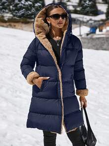 EURMUSE Double Face Teddy Bear Hooded Puffer Long Down Coat