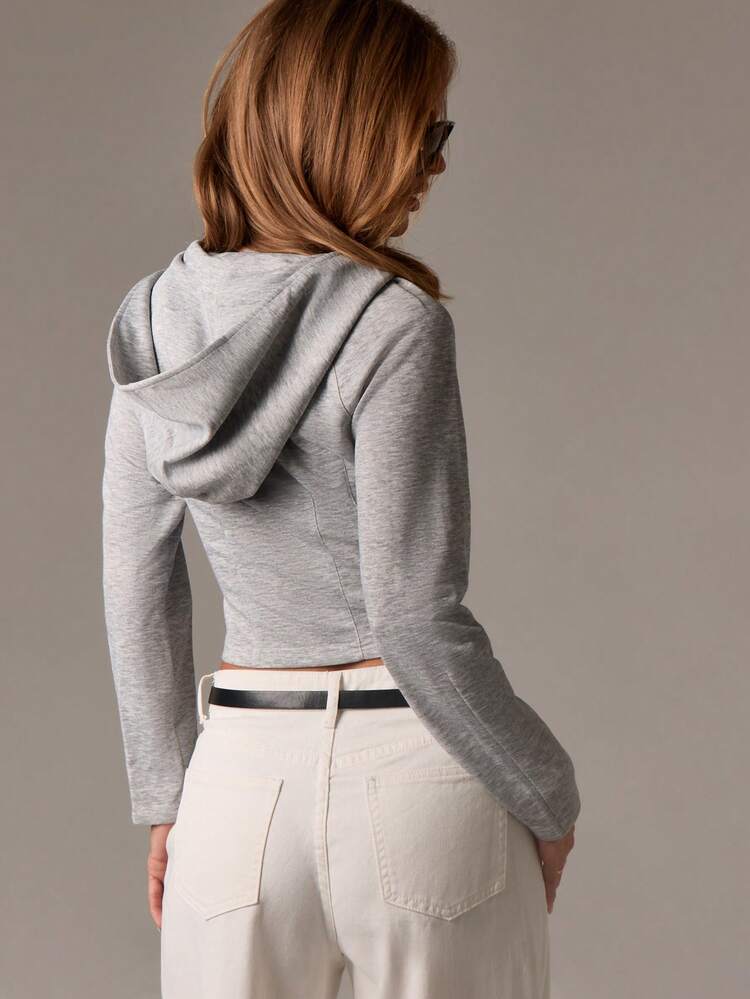 Cropped Zip Up Hoodie With Darted Front