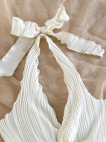 SHEIN Tween Girl Casual Minimalist Comfortable Halter Tie Bow Backless Tank Top - Green - View 4