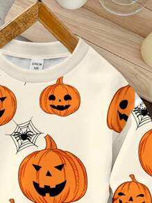 SHEIN Felpa ampia con girocollo comoda in maglia per ragazzi, con semplice motivo di Ognissanti, adatta per autunno/inverno