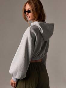 AiiRZ Áo hoodie crop top cỡ lớn thường ngày cho nữ, áo chui đầu có mũ rút dây, thời trang mùa thu đông, đồ mặc nhà, áo nỉ dài tay nhẹ, đồ mặc dạo phố cơ bản - Xám - Xem 2
