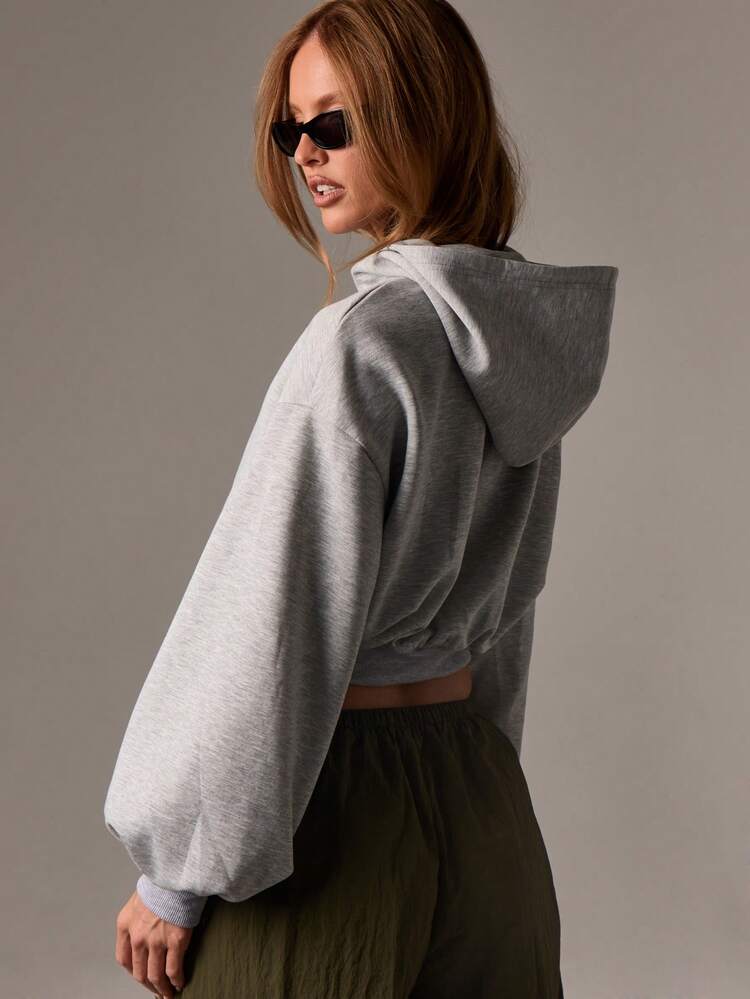 Oversized Cropped Hoodie With Drawstring And Elastic Hem