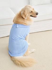 PETSIN 1 件蓝色麻花针织 Polo 衫，适合宠物，猫狗适用 - 藍色 - 查看 1