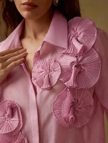 MOTF PREMIUM PLISSE STEREO FLOWER DETAIL SOLID SHIRT - Mauve Purple - View 1