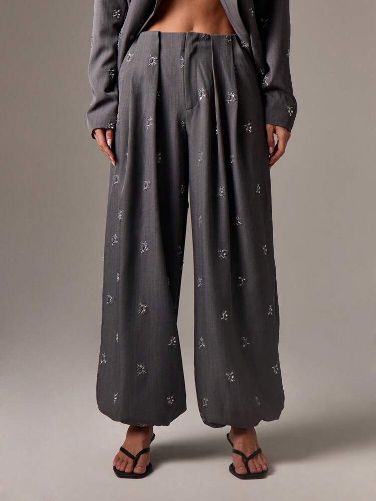 Metallic Starburst Embellished Wide Leg Trousers