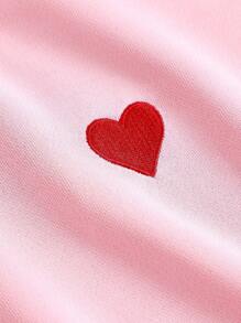 SHEIN Tween Girls Casual Basic Heart Embroidery Loose Fit Crew Neck Sweatshirt And Wide Leg Pants Pink Set, Autumn/Winter Fall