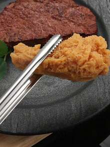 1pc Stainless Steel Chopsticks Clip, Korean Style 304 Stainless Steel Chopsticks Clip, Bar Long Sawtooth Ice Clip, Barbecue Clip, Ice Clip, Home Bbq Food Clip, Bread Clip, Grill Clip, Kitchen, Christmas Gift Back To School,School Supplies - Silver - View 3