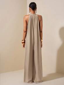 Zivah Beach New Spring And Summer Leisure Vacation Daily Commuting Halter Neck Round Neck Sleeveless Ultra-Loose Wide-Leg Plus-Length Pants Women's Jumpsuit
