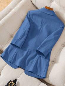 Franclia Áo khoác blazer trơn màu đơn giản, tay dài, cổ ve ve dành cho nữ - Màu xanh bụi bặm - Xem 2