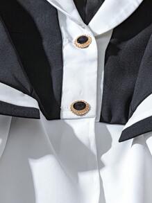 Franclia Autumn Women's Clothing New Style Elegant Commuting Simple Basic Fashion Daily Date Model With Scallop Edge Decoration + Exquisite Metal Button Decoration, Black And White Classic Clash Color, Long Sleeve Suit Jacket + Mid-Length Semi-Skirt, Slim And Versatile Autumn And Winter Temperament Two-Piece Suit,Winter Clothes For Women ,Autumn Women ,Elegant Women's Set,Chic Women's Set,Chic Blazer Women