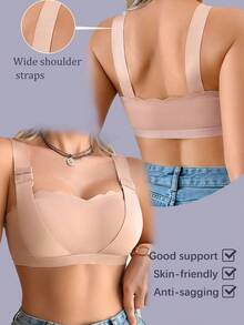 SHEIN 1pc Women's Solid Color Wireless Comfort Bra Front Clasp Bra Adjustable Strap Bra - Apricot - View 6