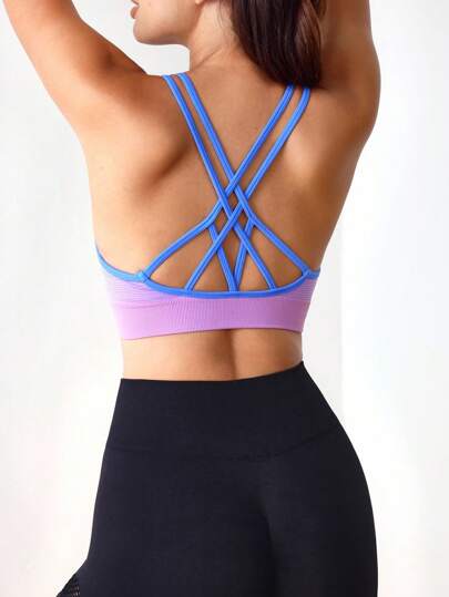 Menodora SHEIN Sport 渐变色交叉吊带运动文胸