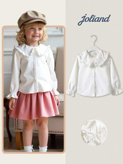 Joliand 1pc Young Girls Elegant College Style Casual Urban Versatile White Collar Smock Shirt, Suitable For Traveling, Party, Back To School, Autumn/Winter Girls White Ruffle Blouse Toddler Girl White Blouse Girls Long Sleeve White Shirt Girls Collared Shirt Ruffle Shirt Girls Back To School  School  Clothes School Supplies Back To School  School  Clothes School Supplies Backtoschool ColorfulJoy Girls White Ruffle Shirt White Blouse For Toddler Girl Girls White Collared Shirt Girls Chiffon Blouse Long S