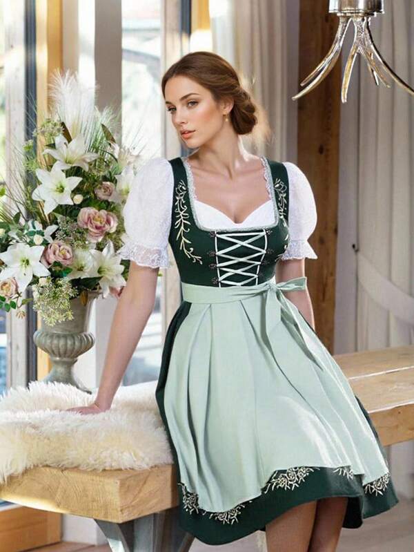 Fairmaia Oktober Dirndl Traditional Embroidered Tie-Up Summer Women Dirndl Dresses