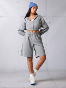 SHEIN Sports Women's Loose Spider Print Street Style Sports Shorts - Grey - View 5