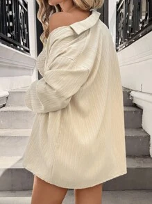 Sylviya Women's Khaki Woven Fabric Two-Piece Outfit: Casual Collared Crop Top And Shorts Set With Wrist-Length Sleeves And Pocket Details - Khaki - View 9