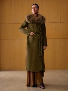 MOTF PREMIUM DETACHABLE FUZZY COLLAR OVERCOAT - Dark Green - View 7