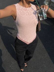 Women Cream-Color Double-Layer Lace Tank Top Summer Pink - Dusty Pink - View 5