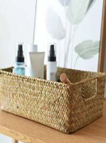 SHEIN 1PC Bamboo Storage Basket, Minimalist Woven Storage Basket For Home - Yellow - View 9