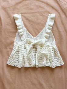 Soleia Áo hai dây đan tay trắng cỡ lớn cho nữ vào mùa thu/đông - trắng - Xem 2