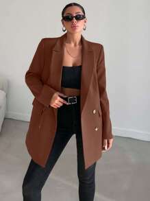 EURMUSE Expertly Tailored Double Breasted Structured Suit Jacket - Dark Grey - View 3