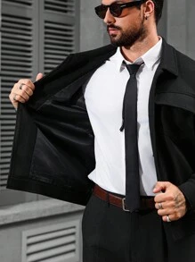 Manfinity CasualCool Men's Long Sleeve Mature Casual Solid Color Overcoat , Fall Winter - Black - View 6