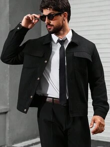 Manfinity CasualCool Men's Long Sleeve Mature Casual Solid Color Overcoat , Fall Winter - Black - View 7