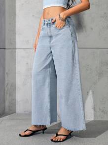 Jeanoix 休闲水洗低腰阔腿牛仔裤 - 淺色水洗藍 - 查看 4