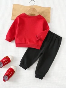 SUPERMAN X Cozy Pixies 2 件套男婴超级英雄图案针织柔软圆领长袖套头衫和松紧腰踝长裤套装，适合秋冬季