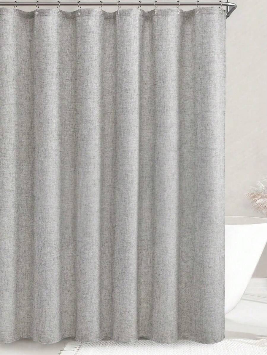 SHEIN ستارة حمام سميكة من قماش الكتان الاصطناعي الرمادي مع خطافات معدنية - قماش ثقيل ومقاوم للماء وسريع الجفاف لخصوصية الحمام وديكور، اكسسوارات الحمام ديكور المنزل ديكور الخريف عودة إلى المدرسة - رمادي - مشاهدة 1