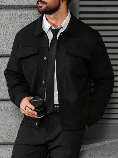 Manfinity CasualCool 男士长袖成熟休闲纯色大衣，秋冬款