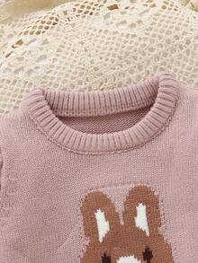 SHEIN 2pcs/Set Toddler Girls' Pink Sweater Set, Bunny Jacquard Knit Top With Flutter Sleeve + Ruffle Hem Pants, Cute Outfit Baby Girl Sweater Sets Toddler Girl Two Pieces Winter Outfits Baby Girl Winter Clothes Baby Girl Knit Set Two Pieces Outfits For Toddler Girl Baby Girls Winter Clothes Baby Girls Fall Clothes Baby Girl Fall Outfits - Pink - View 3