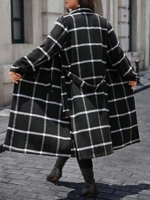 EMERY ROSE Abrigo de cuadros con bolsillos para mujer de talla grande, de moda para otoño e invierno, casual de negocios para mujer, ropa de invierno para mujer, ropa de invierno, elegante para otoño, invierno y otoño
