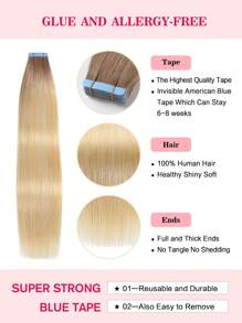 Real Remy Human Hair 12-24inches Straight Tape In Human Hair Extensions Natural High Quality Silky Seamless Invisible PU Tape In Hair Extensions 20PCS 50G/Pack For Salon Halloween Costumes - S22/613 - View 4