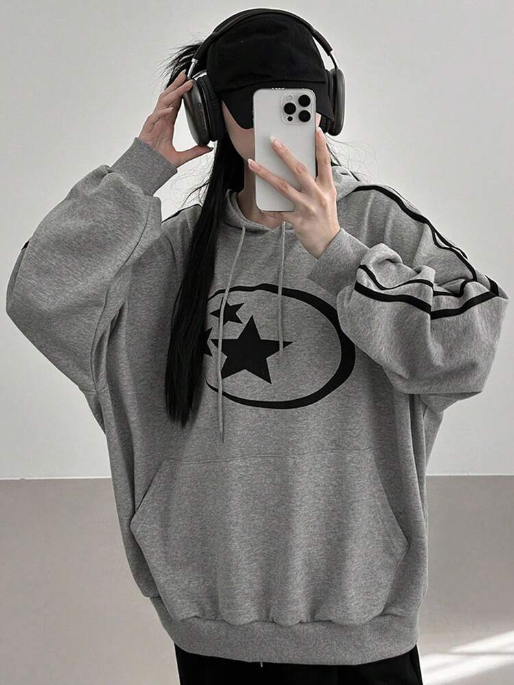 Pentagram Hoodie, Loose Fit College Style Sweatshirt For Women Fall,Winter