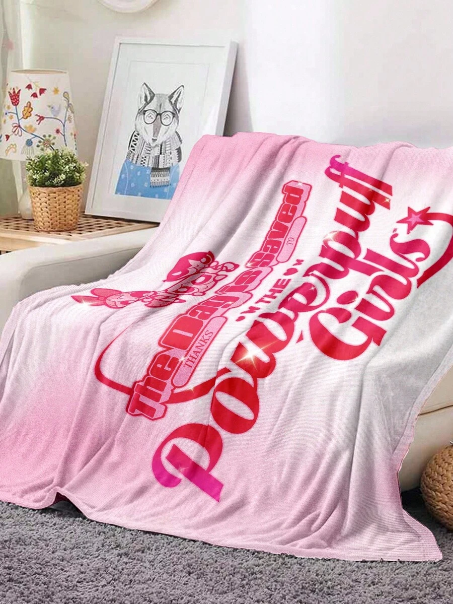 THE POWERPUFF GIRLS X SHEIN 1 件花朵、泡泡、毛茛图案柔软毛绒毯子，适合居家卧室客厅 - 彩色 - 查看 1