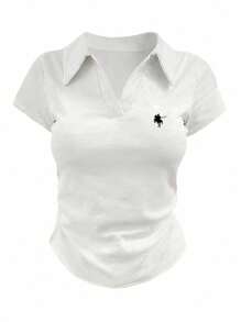 INAWLY 大码女式夏季骑士印花短袖休闲T恤 - 黑色 - 查看 5