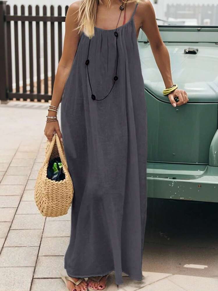 INAWLY Women's Casual Solid Color Loose Strap Dress, Summer,XXS