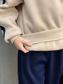 SHEIN Little Byeori Tween Boy Casual Korean Style Loose Fit Oversized Letter Graphic Hoodie And Elastic Waist Pants Set, Suitable For Autumn/Spring, Outdoor Play, School, Street Style, Party And Leisure,Winter Set,Winter Clothing,Fall Outfits,Fall Clothing,All Clothes For Kids, Teen Boy Hoodie, Boys Top And Bottom Hoodies, Boys Autumn Winter Casual Two Pieces Set - Navy Blue - View 6