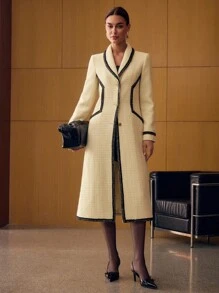 MOTF PREMIUM ABRIGO LARGO CON BOTONES DE LANA Y MALLA DE CONTRASTE