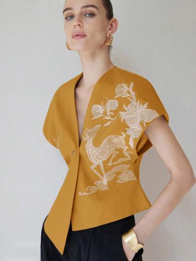 Aveloria Modichic Embroidered Design, 3D Effect Vest Jacket