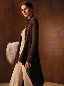 MOTF PREMIUM ASYMMETRICAL HEM SHAWL COLLAR RIBBED KNIT CARDIGAN