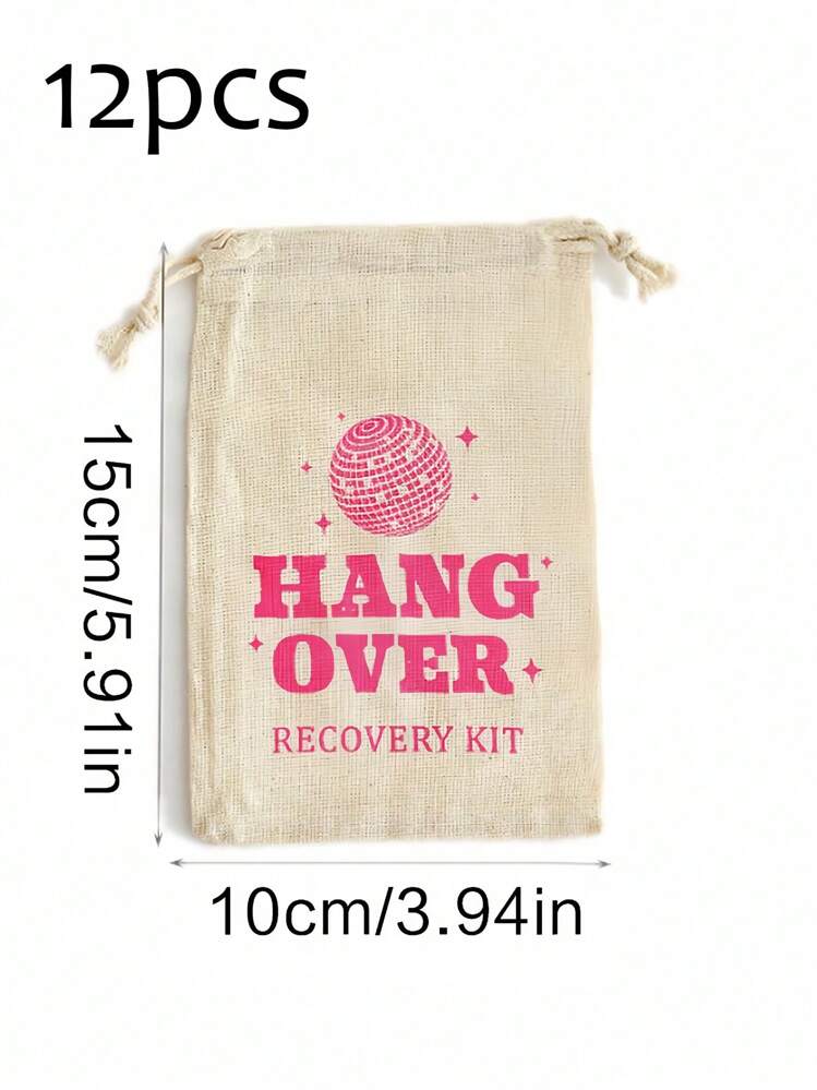 SHEIN Hangover Survival Kit Canvas Favor Bags, Drawstring Gift Bags (1/2/6/12 Pack) For Wedding, Christmas, Halloween Party Favors - Pink - View 7