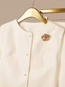 Franclia Autumn And Winter Women's Fashionable And Elegant Pure White Round Neck Long Sleeve Button Jacket And Half Skirt Two-Piece Suit, Autumn And Winter Women's Clothing,Women's Winter Jacke,Women's Winter Clothes,Winter Set ,Wedding Guest Dress For Women,Going Out Outfit - White - View 3