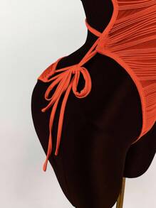 Amplova 深V领露背交叉蝴蝶结纹理紧身衣
