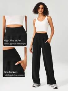 GLOWMODE 30 英寸莫代尔羊毛宽腿高腰可调节抽绳腰裤带侧袋日常休闲